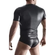 Kép 2/8 - Regnes Fetish Planet - V-nyakú wetlook poló és brazil alsónadrág szett (L) - fekete