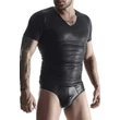Kép 1/8 - Regnes Fetish Planet - V-nyakú wetlook poló és brazil alsónadrág szett (L) - fekete