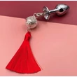Kép 1/2 - Mokko Toys - Anal Plug Tassel&amp;Bell - kis méretű, piros bojtos análdugó haranggal (S) - ezüst