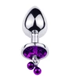 Kép 2/3 - Passion Labs - Metal Anal Stopper with Ring My Bells - közepes méretű, fém análdugó dupla csengővel és lila kristállyal (ezüst)