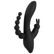 Sweet Smile - Triple G-Spot Vibrator - nyuszis csiklóizgató, vibrációs análgyöngy és G-pont vibrátor trió (USB) - fekete