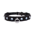 Kép 1/4 - Devil Sticks - Crystal Collar Light Blue - kék kristályokkal díszített bőr nyakörv (fekete)