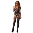 Kép 1/2 - Leg Avenue - Jacquard Net Bodystocking - nyitott, mintás, pántos testharisnya (O/S) - fekete