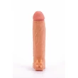 Kép 3/7 - Lovetoy - Pleasure X-Tender Vibrating Penis Sleeve #4 - élethű, vibrációs péniszköpeny heregyűrűvel és csiklóizgatóval (19cm) - natúr