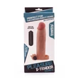 Kép 4/6 - Lovetoy - Pleasure X-Tender Vibrating Penis Sleeve #6 - élethű, vibrációs péniszköpeny heregyűrűvel és csiklóizgatóval (20,8cm) - natúr