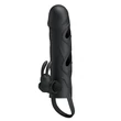 Kép 3/7 - Pretty Love - Penis Sleeve With Ball Strap - vibrációs péniszköpeny nyuszifüles csiklóigatóval és heregyűrűvel (fekete)