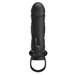 Kép 5/8 - Pretty Love - Penis Sleeve With Ball Strap - vibrációs péniszköpeny nyuszifüles csiklóigatóval és heregyűrűvel (fekete)