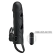 Kép 6/7 - Pretty Love - Penis Sleeve With Ball Strap - vibrációs péniszköpeny nyuszifüles csiklóigatóval és heregyűrűvel (fekete)