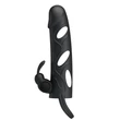 Kép 7/7 - Pretty Love - Penis Sleeve With Ball Strap - vibrációs péniszköpeny nyuszifüles csiklóigatóval és heregyűrűvel (fekete)