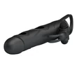 Kép 2/8 - Pretty Love - Penis Sleeve With Ball Strap - vibrációs péniszköpeny nyuszifüles csiklóigatóval és heregyűrűvel (fekete)