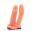 Kép 2/5 - Lovetoy - 6" Unisex Hollow Strap On Double Penetration - élethű, üreges felcsatolható dildó duó (16,7/17,8cm) - natúr
