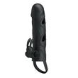 Kép 6/8 - Pretty Love - Penis Sleeve With Ball Strap - vibrációs péniszköpeny nyuszifüles csiklóigatóval és heregyűrűvel (fekete)