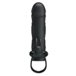 Kép 2/8 - Pretty Love - Penis Sleeve With Ball Strap - vibrációs péniszköpeny nyuszifüles csiklóigatóval és heregyűrűvel (fekete)