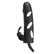 Kép 3/8 - Pretty Love - Penis Sleeve With Ball Strap - vibrációs péniszköpeny nyuszifüles csiklóigatóval és heregyűrűvel (fekete)
