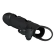 Kép 4/8 - Pretty Love - Penis Sleeve With Ball Strap - vibrációs péniszköpeny nyuszifüles csiklóigatóval és heregyűrűvel (fekete)