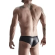 Kép 4/8 - Regnes Fetish Planet - V-nyakú wetlook poló és brazil alsónadrág szett (M) - fekete