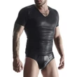 Kép 1/8 - Regnes Fetish Planet - V-nyakú wetlook poló és brazil alsónadrág szett (M) - fekete
