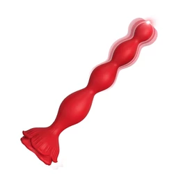 B - Series Joy - Rosestick Red - 9 funkciós, virág alakú, gyöngyös anális izgató és masszírozó vibrátor (USB) - piros