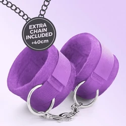 Crushious - Tough Love Velcro Handcuffs with Extra 40cm Chain - állítható csuklópánt 40 cm-es lánccal (lila)