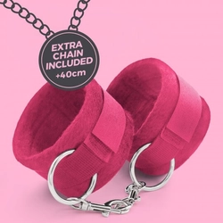 Crushious - Tough Love Velcro Handcuffs with Extra 40cm Chain - állítható csuklópánt 40 cm-es lánccal (pink)