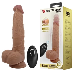 Pretty Love - Jonathan 8,3'' Vibrating Dildo - 3 rezgési és toló funkciós, rögzíthető, távirányítású dildó (USB) - barna