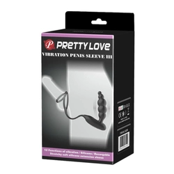 Pretty Love - Vibration Penis Sleeve III - 12 funkciós pénisz és heregyűrű prosztata masszírozóval (fekete)