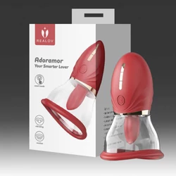 Realov - Adoramor Magic Tongue Pleasure - 6 szívó és 6 nyalogató funkciós csiklóizgató vibrátor (USB) - piros