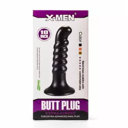 X-Men - 10&quot; Extra Girthy Butt Plug Black IV - rögzíthető, spirális anális izgató (fekete)