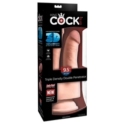 Outlet - King Cock Plus - 9&quot; Triple Density Double Penetrator - rögzíthető, élethű, duplaágú dildó (24,3cm) - natúr