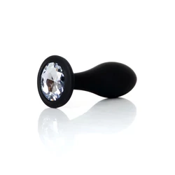 B - Series HeavyFun - Jewellery Plug Clear -  nagy méretű, szilikon análdugó áttetsző kristállyal (L) - fekete