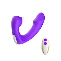 B-Series Joy - Joy Purple (with remote) - 9 funkciós, távirányítású léghullámos csiklóizgató és élethű G-pont vibrátor duó (USB) - lila