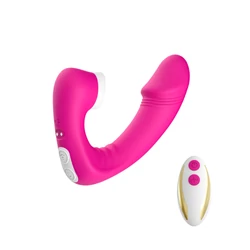 B-Series Joy - Joy Rose Red (with remote) - 9 funkciós, távirányítású léghullámos csiklóizgató és élethű G-pont vibrátor duó (USB) - rózsa-vörös