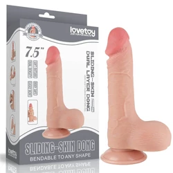 Lovetoy - 7.5&quot; Sliding Skin Dual Layer Dong Flesh III - rögzíthető, herés, élethű dildó (18,3cm) - testszínű