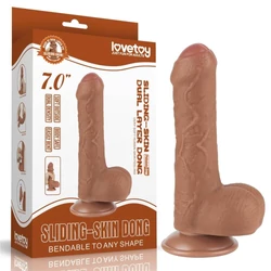 Lovetoy - 7&quot; Sliding-Skin Dual Layer Dong Brown - rögzíthető, herés, élethű dildó (18,3cm) - barna