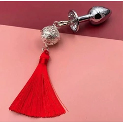 Mokko Toys - Anal Plug Tassel&amp;Bell - kis méretű, piros bojtos análdugó haranggal (S) - ezüst