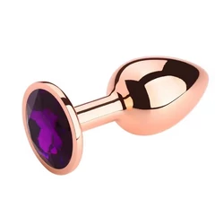 Passion Labs - Anal Plug Charm Small - kis méretű, fém análdugó sötétlila kristállyal (rose gold)
