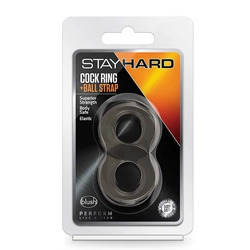 Blush - Stay Hard Cock Ring and Ball Strap - szilikon pénisz és heregyűrű duó (fekete)