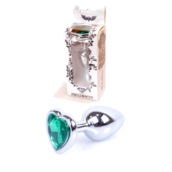 Boss Series - Jewellery - szív alakú, zöld kristályos análdugó (ezüst)