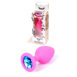 Boss Series - Heavy Fun - világoskék gyémántos,  közepes, szilikon análdugó (pink)
