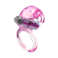 Boss Series - Vibro Cockring - vibrációs péniszgyűrű nyuszis csiklóizgatóval (pink) 