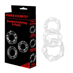 Power Escorts - Beaded Cock Ring 3 Set - gyöngyös péniszgyűrű szett (3db/cs) - áttetsző