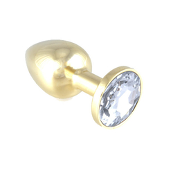 Rimba - Butt Plug Metal with Crystal - díszített fém análdugó (arany/áttetsző)