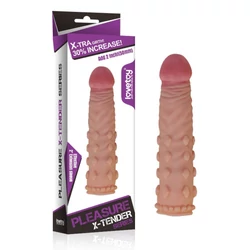 Lovetoy - Pleasure X-Tender Penis Sleeve #1 - rücskös, élethű péniszköpeny (18cm) - natúr