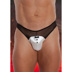 Softline - Thongs 4467 - erotikus férfi tanga mini csokornyakkendővel (M/L) - fehér