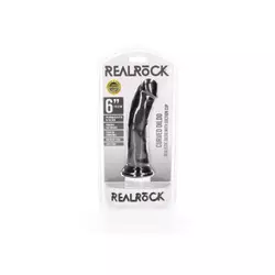 RealRock - Curved Realistic Dildo Balls Suction Cup 6&quot; - rögzíthető ,élethű G-pont dildó (15,5cm) - fekete