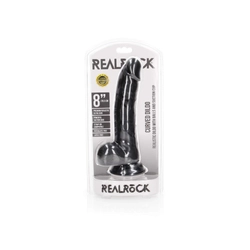 RealRock - Curved Realistic Dildo Balls Suction Cup 8&quot; - rögzíthető ,élethű, herés G-pont dildó (20,5cm) - fekete