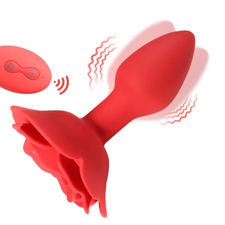 B-Series Cuta - Rose Rotating Anal Plug - 10 funkciós, rózsa alakú, wireless análdugó (USB) - piros 