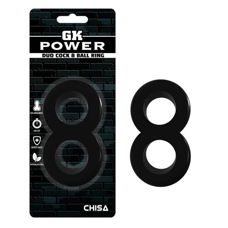 Chisa Novelties - Duo Cock 8 Ball Ring - vastag pénisz és heregyűrű duó (fekete)