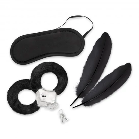 Crushious - Lovers's Dream Bondage Kit Black - szerelmesek kötöző szettje (bilincs/cirógató/szemfedő) - fekete