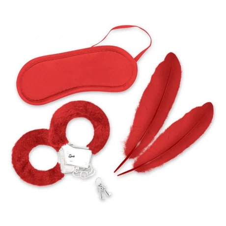 Crushious - Lovers's Dream Bondage Kit Red - szerelmesek kötöző szettje (bilincs/cirógató/szemfedő) - piros